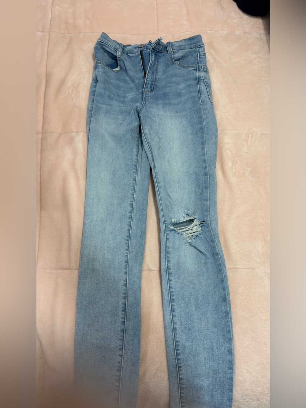 Garage Light Blue Skinny Jeans with Knee Distress